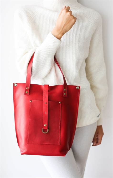 ruby leather tote bag.